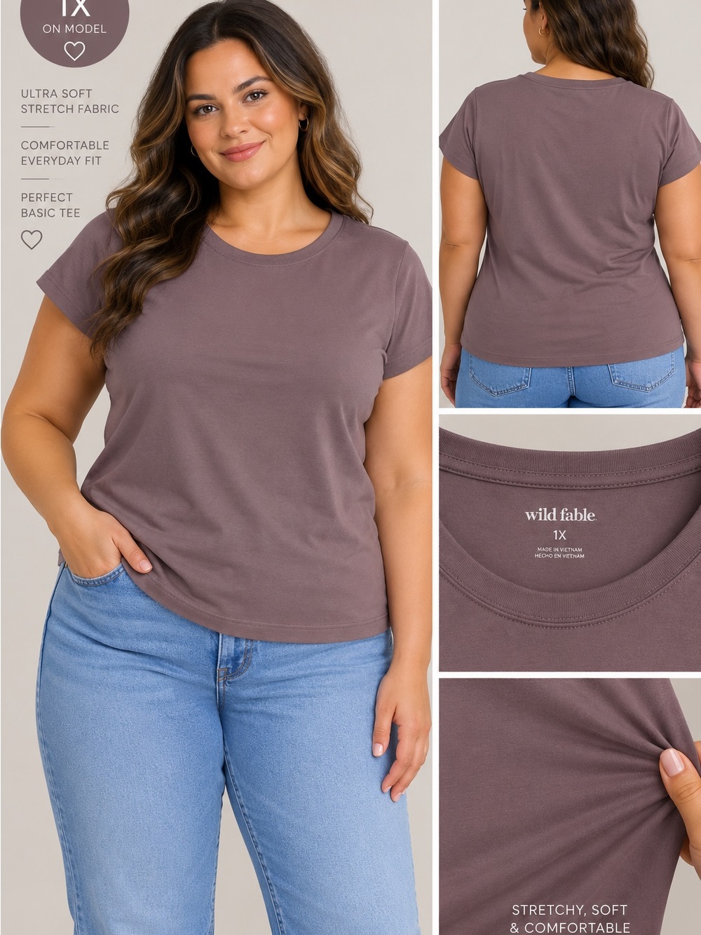 wild fable Short Sleeve Crewneck Tee in Mauve Brown butterbliss